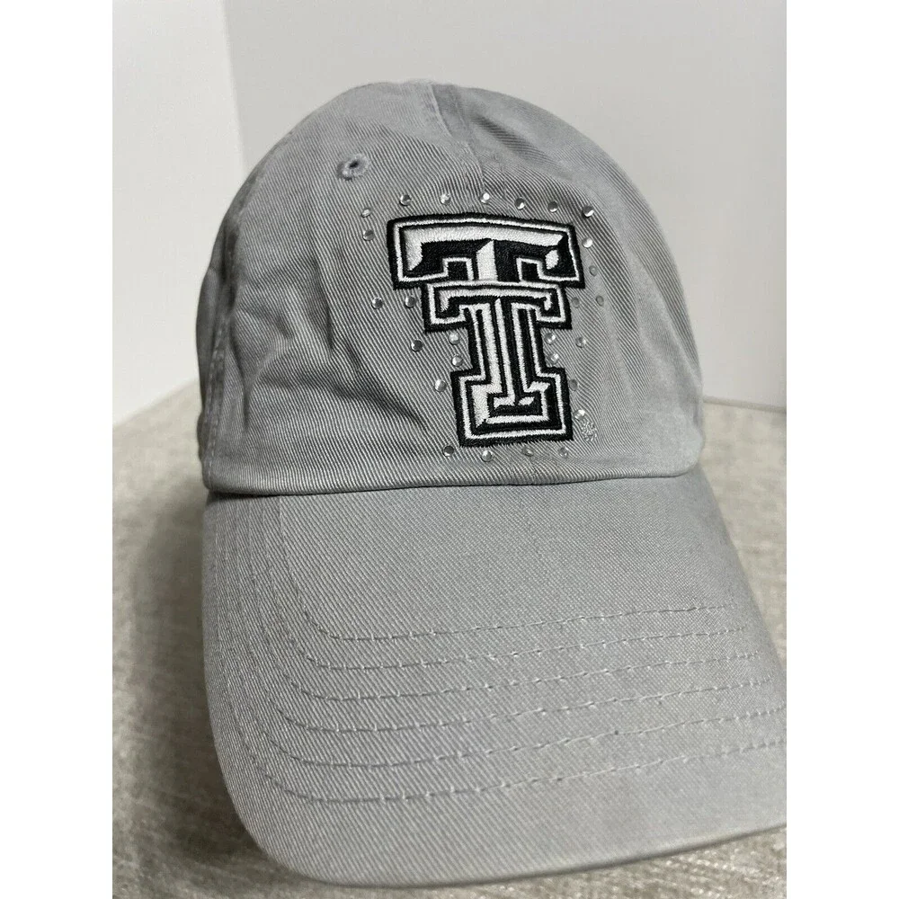 Texas Tech Cap Raiders Adult Gray Strap Back College Football Bedazzle